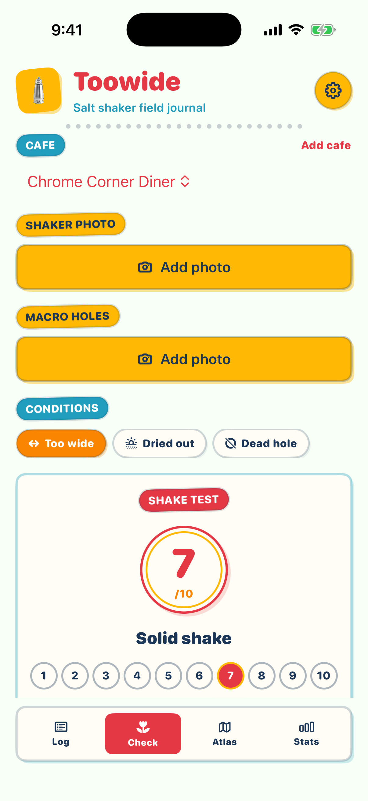 Toowide new check screen with shaker photo and shake score